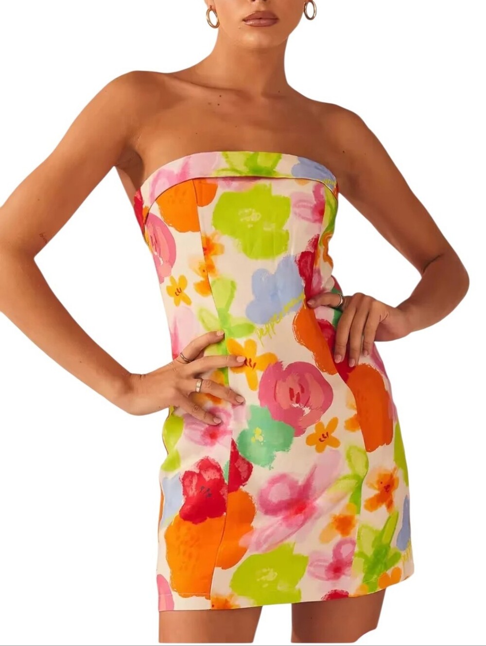 Peppermayo Skyscrapers Linen Mini Dress In Blurred Blossom, NWT, Size 6
